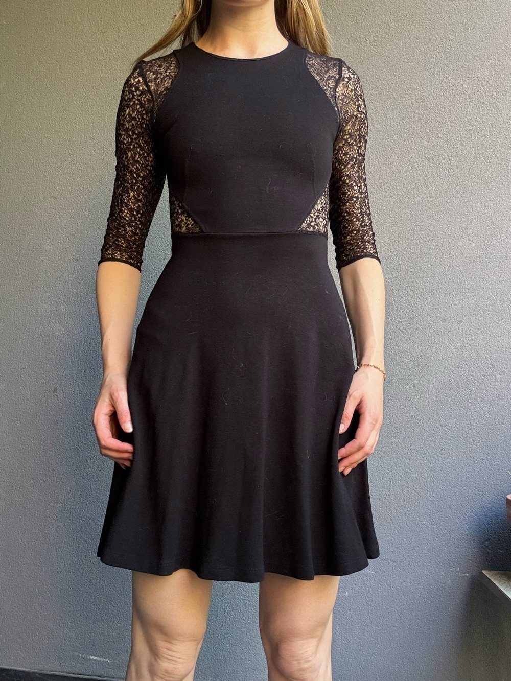 French Connection Black Lace Sleeve Cutout Mini Dress - Size 2